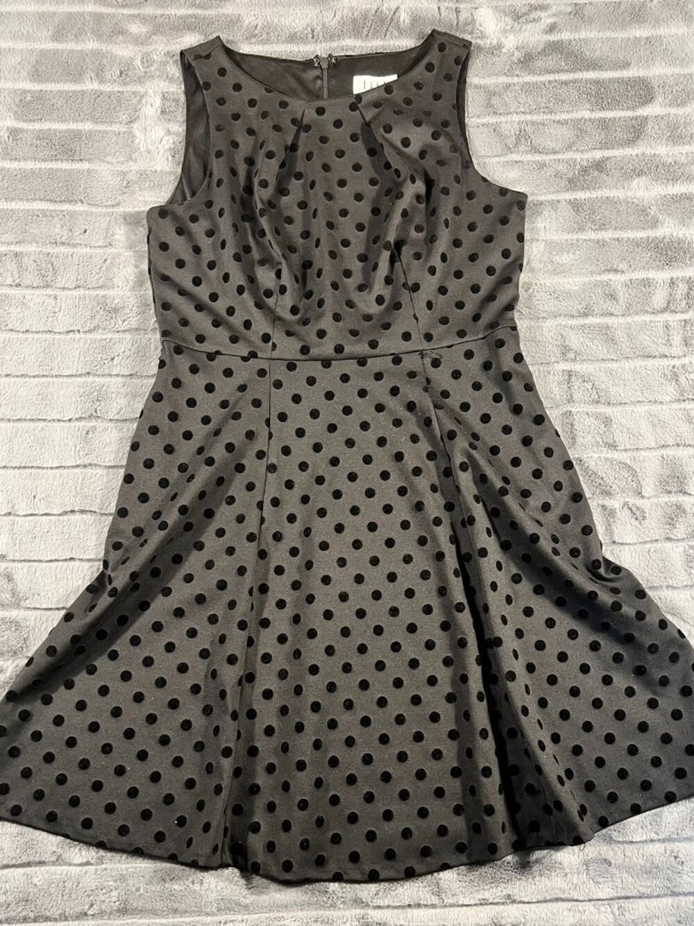 Elle Black Polka Dot Fit & Flare Sleeveless Dress Women’s Size Medium